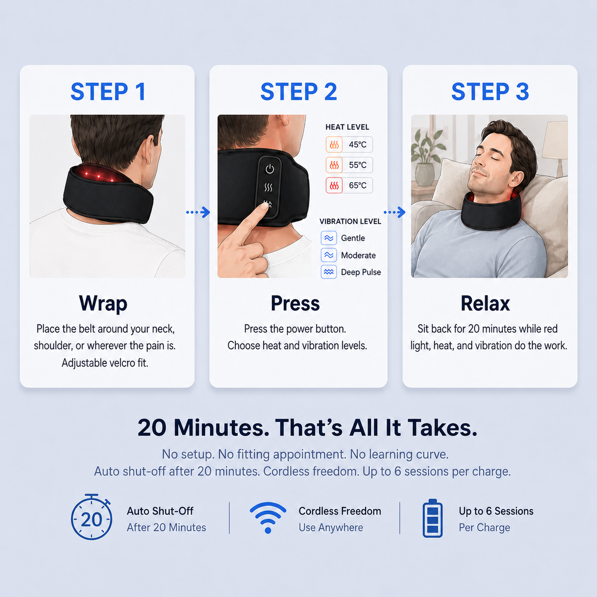 Wrap, press, release, relax in 3 steps